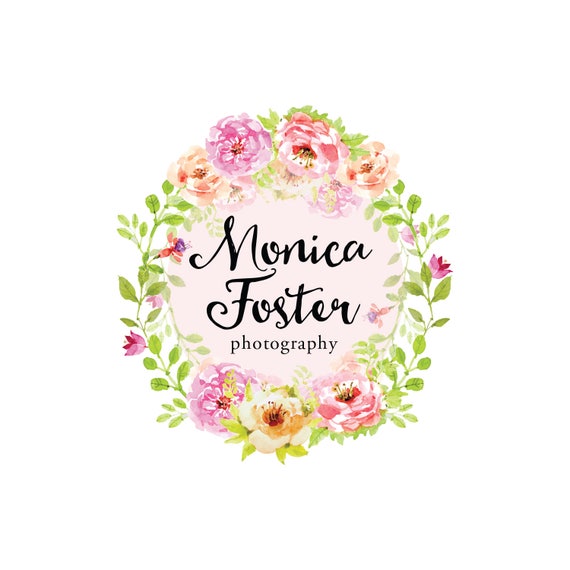 Pre Made Logo Watercolor Peony Wreath Logo Hair Salon Logo Etsy