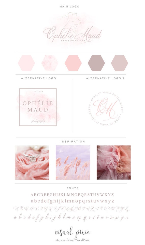 Branding Package Feminine Pink Watercolor Logo Delicate Etsy