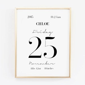 Personalized Birth Stats for babies-Custom Baby Birth Announcement Print-Girls or Boys Nursery Art-Minimalist Wall Decor-Affiche Scandinave image 1