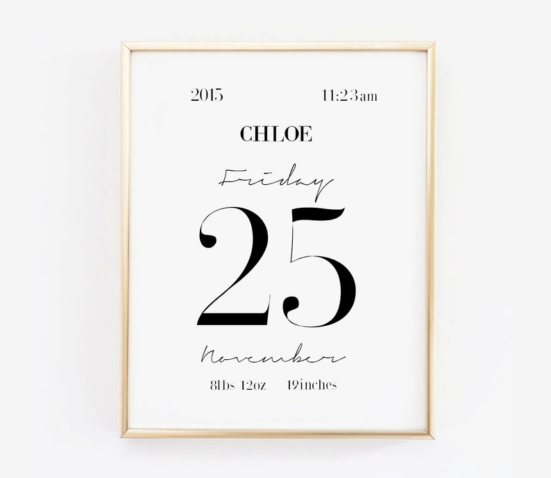 Personalized Birth Stats for babies-Custom Baby Birth Announcement Print-Girls or Boys Nursery Art-Minimalist Wall Decor-Affiche Scandinave image 1