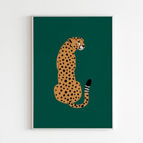 Cheetah Green Wall Art Leopard Wall Art Feline Print Tiger Etsy