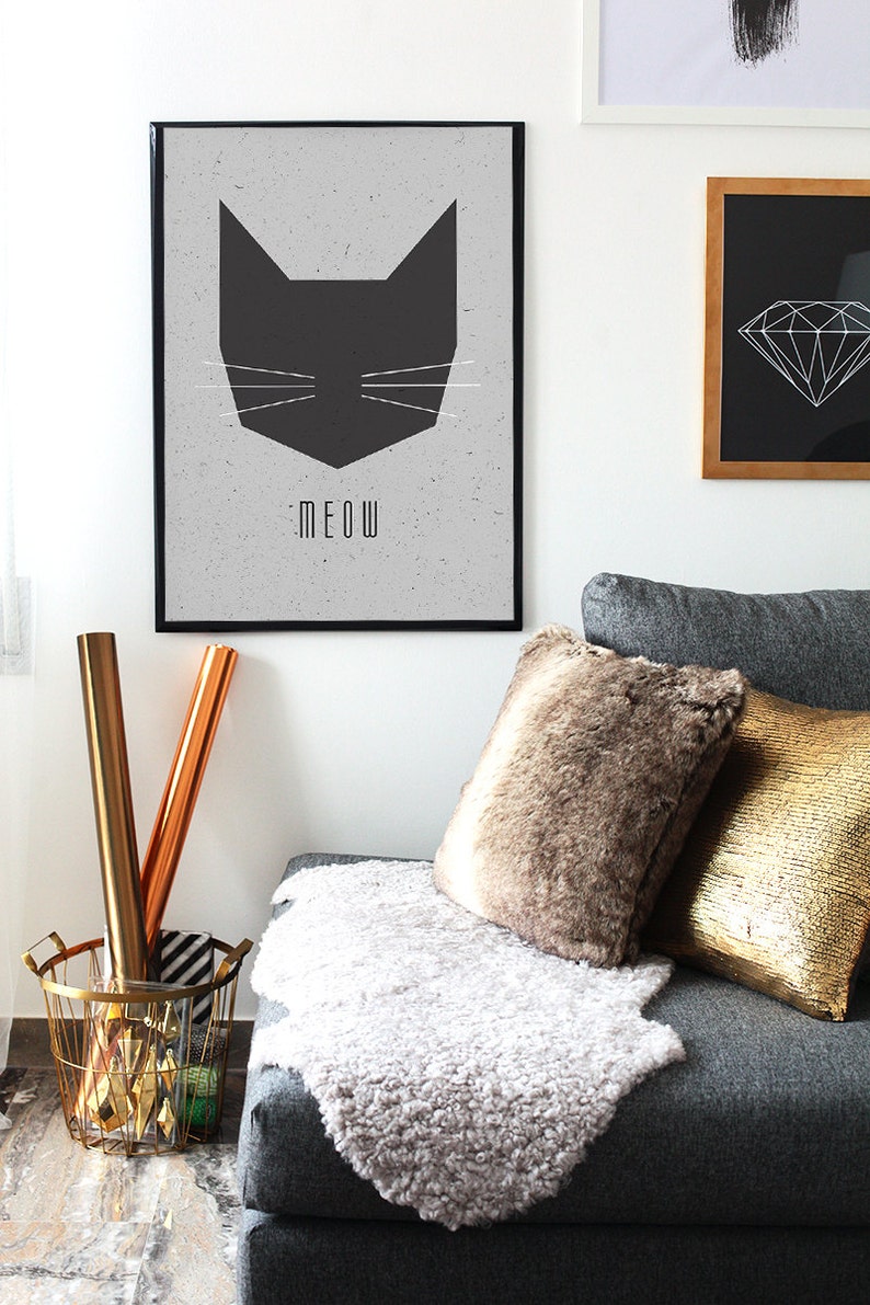 Cat Says Meow Printable Scandinavian Poster Nursery Wall image 7