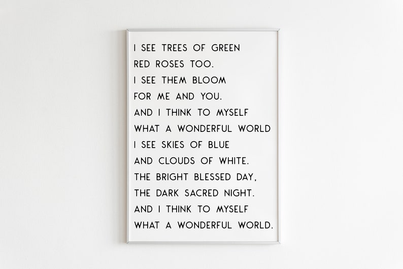 What A Wonderful World Lyrics Printable Wall Artsong Printi - Etsy