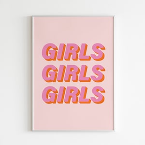 Girls Girls Girls Print, Pink Orange Print, 3D Print, Trendy Wall Art,Teenager Print,Nursery,Home Office Print,Boho Wall Art,Girl Room Print image 8