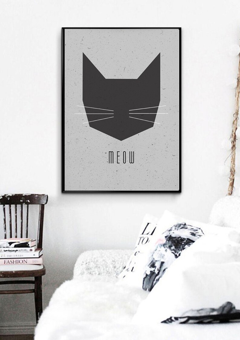 Cat Says Meow Printable Scandinavian Poster Nursery Wall image 5