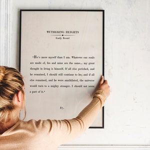 Svindlande höjder, boksida, utskrivbar väggkonst, Emily Brontë citat, motiverande citat, boksida, bokpassage, boksidatryck, gammal boktryck bild 3