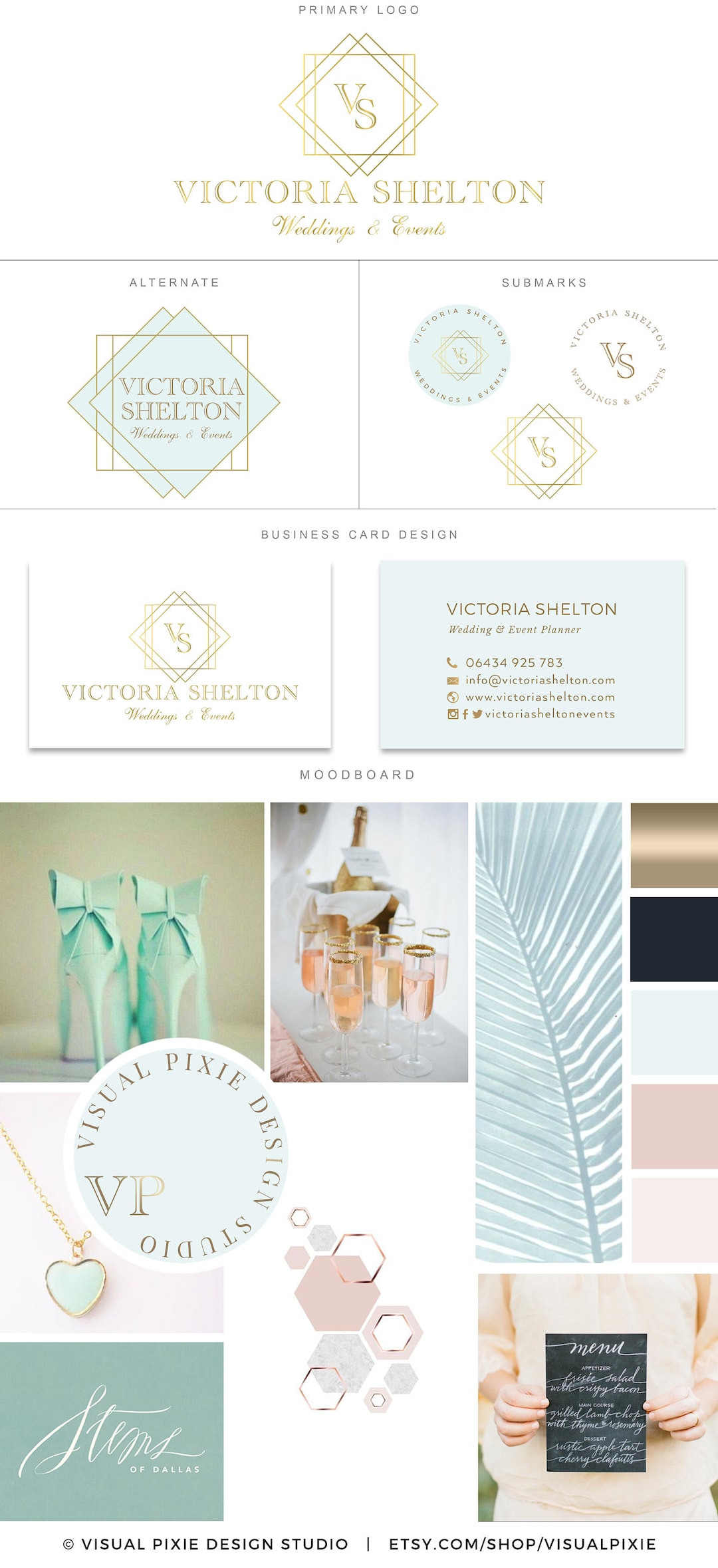 Premium Branding Package - Gold Geometric Logo - Mint Gold Logo ...