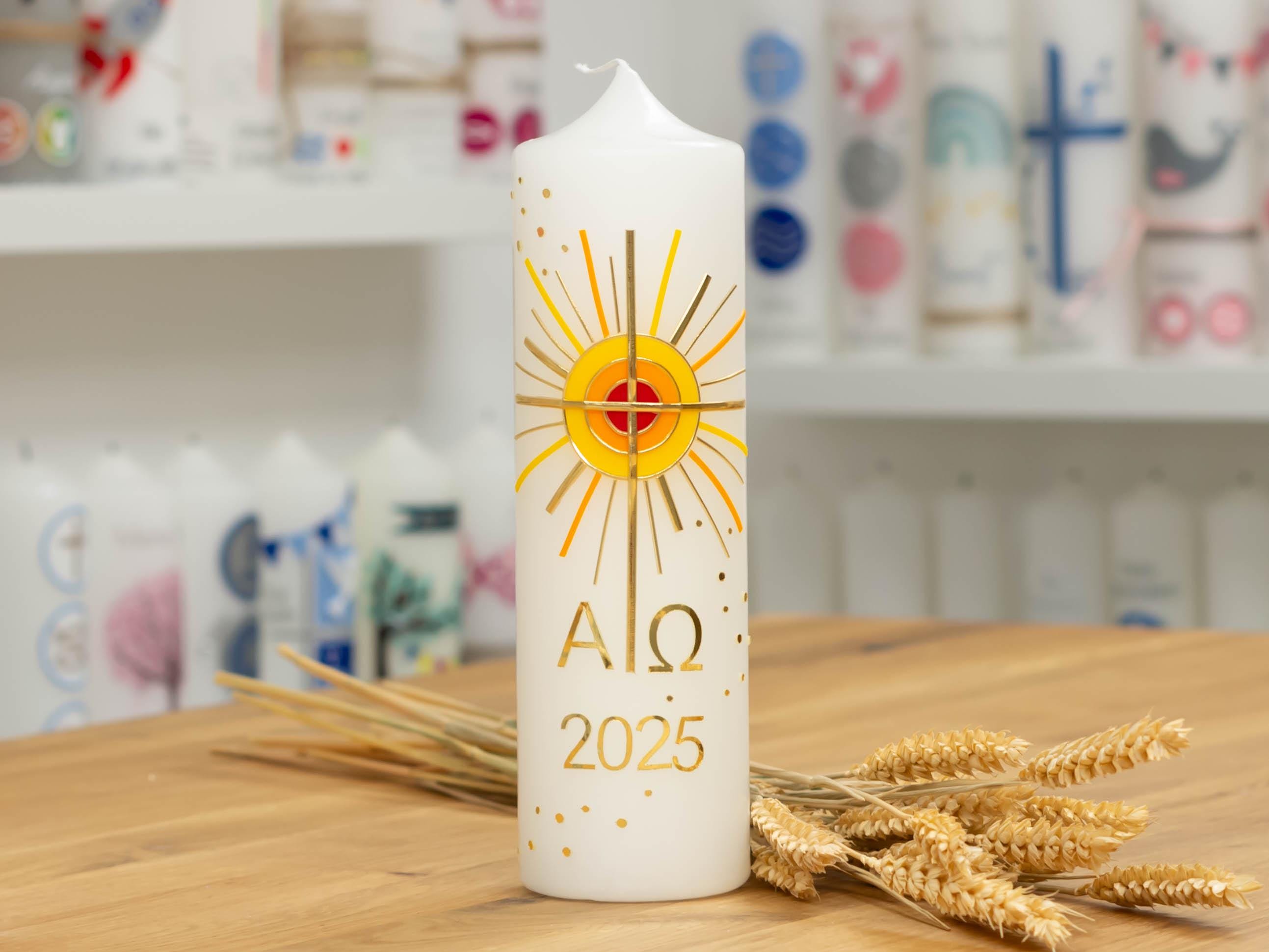 Osterkerze SONNE Handverziert Und Individuell Für Das Osterfest