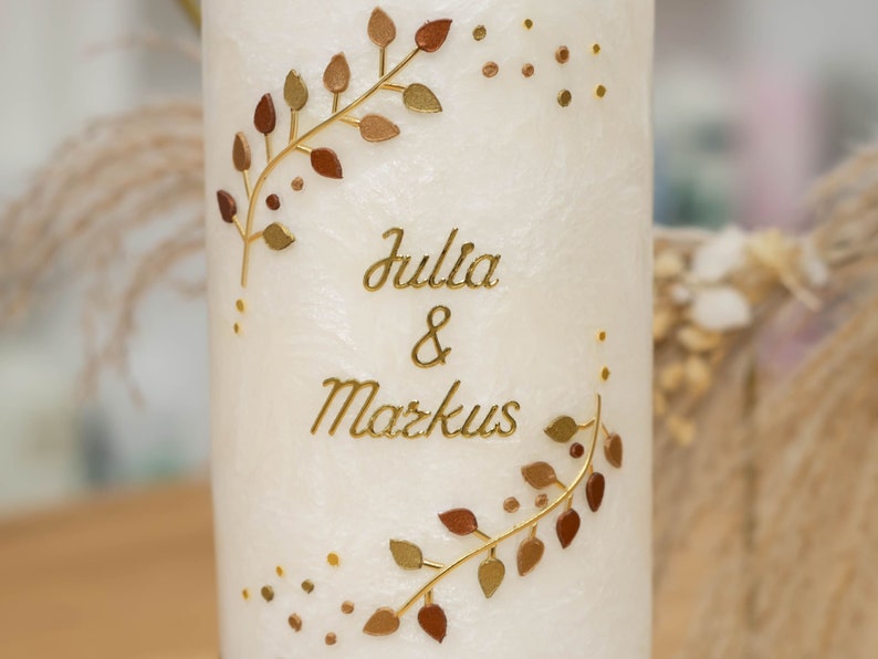 Hochzeitskerze APULIA mit echtem Holz, wachsverziert und personalisiert zdjęcie 4