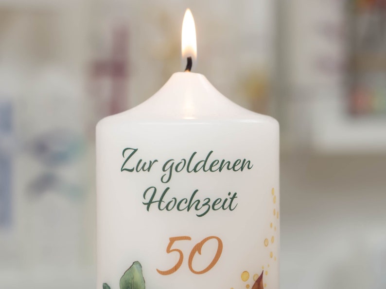 Kerze zur Goldenen Hochzeit mit Designdruck GOLDMARIE Bild 4