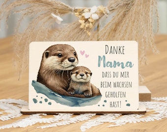 Postkarte aus Holz OTTER zum Muttertag mit Spruch und passendem Holzständer