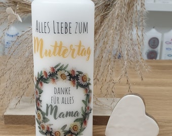 Kerze mit Designdruck BLUMENKRANZ zu Muttertag