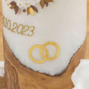 Hochzeitskerze WOODEN LOVE mit echtem Holz, wachsverziert und mit Teelichteinsatz Bild 4