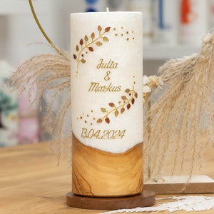 Hochzeitskerze APULIA mit echtem Holz, wachsverziert und personalisiert zdjęcie 7