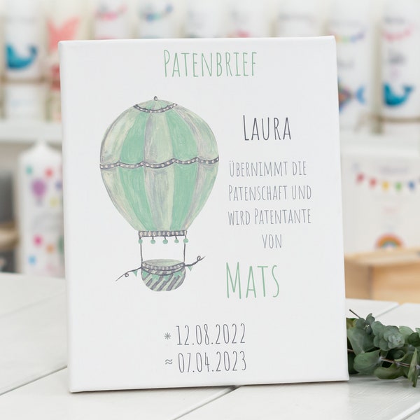 Patenbrief HEISSLUFTBALLON individualisierbar zur Taufe als Geschenk 53906