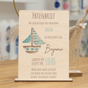 Patenbrief aus Holz BOOT für Deine Paten als Geschenk
