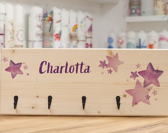 Garderobe aus Holz PURPLE STAR personalisiert für Dein Kinderzimmer