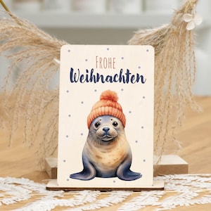 Weihnachtskarte aus Holz ROBBE mit passendem Holzständer