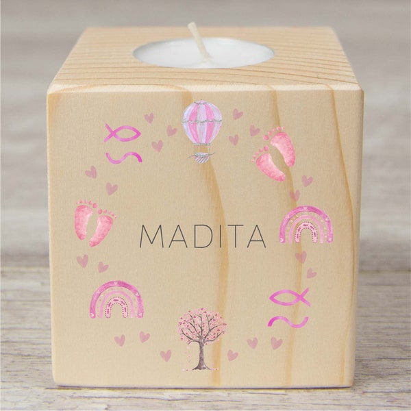 Teelichtwürfel Holz MADITA personalisiert mit Name
