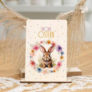 Osterkarte aus Holz OSTERKRANZ Postkarte mit passendem Holzständer