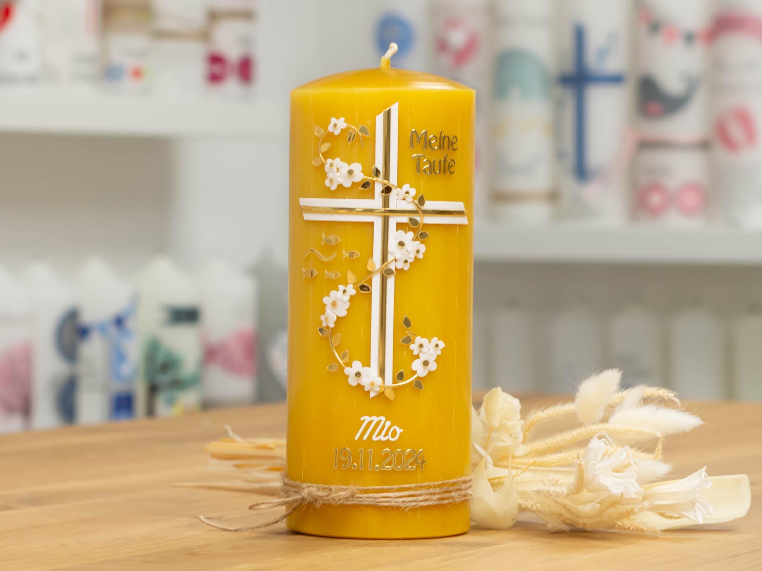 Taufkerze Aus Bienenwachs MIO Wachsverziert Und