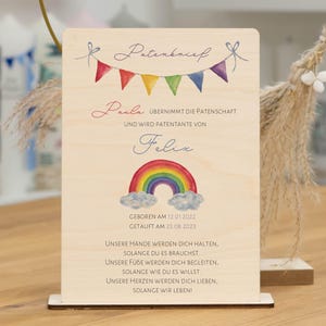 Patenbrief aus Holz REGENBOGEN für Deine Paten als Geschenk