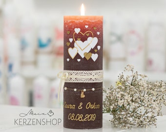 Hochzeitskerze Rustik MALLOW wachsverziert und personalisiert