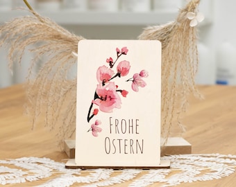 Postkarte aus Holz KIRSCHBLÜTE zu Ostern mit passendem Holzständer