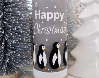 Weihnachtskerze Rustik PINGUIN individuelle Handarbeit 55145