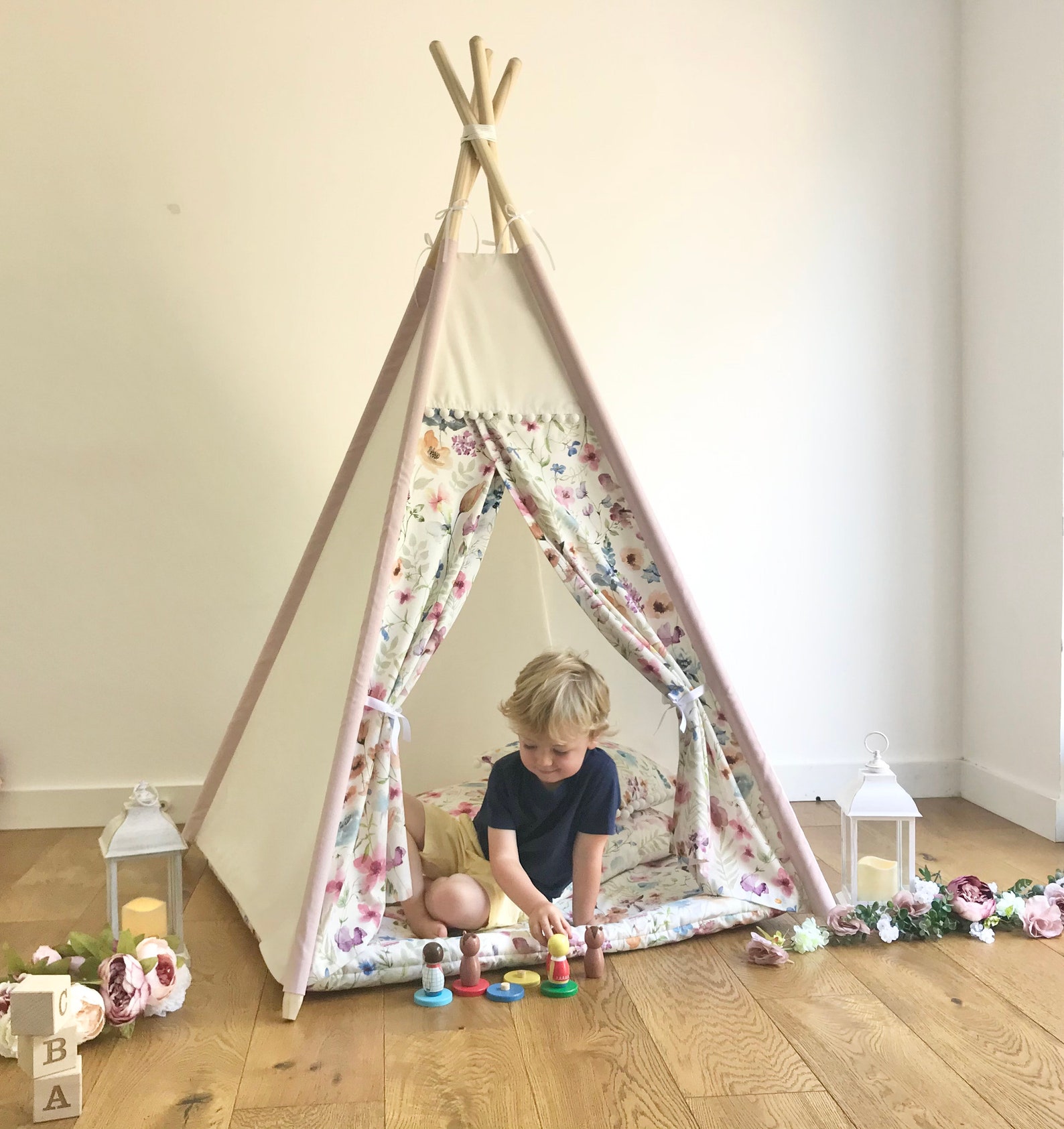 Childrens Teepee in New Summer Meadow With Pom-poms - Etsy UK