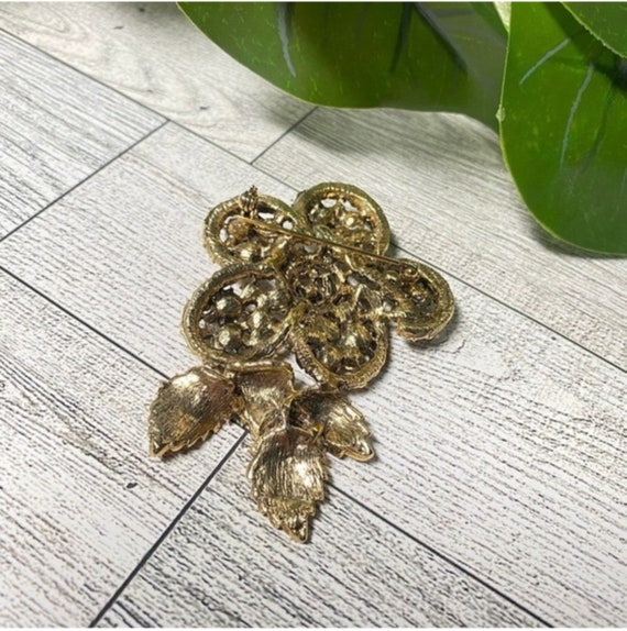 Vintage Floral Rhinestone Brooch - image 3