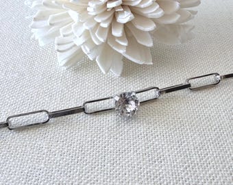 Swarovski Crystal Paper Clip Bracelet – Solitaire - Platinum Color