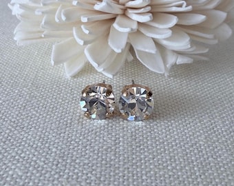 Swarovski Clear Crystal Stud Earrings - Gold - 8mm - Choose Your Finish