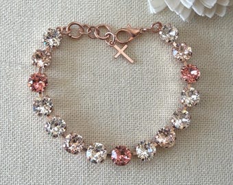 Swarovski Crystal Bracelet, Rose Gold, 8mm, Bridal Jewelry, Special Occasions