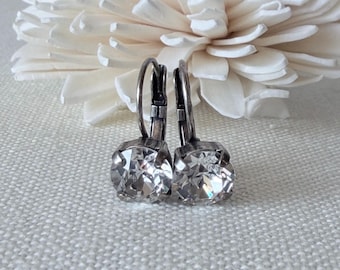 Swarovski Crystal Earrings, Antique Silver, Lever Back, 8mm, Choose Your Finish