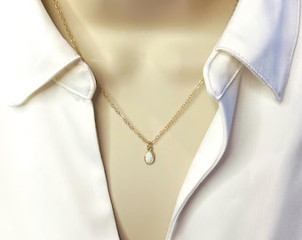 Tiny Opal Necklace, Gold Filled Chain, October Birthstone, Opal Jewelry