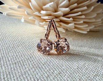 Swarovski Silk Crystal Earrings, Rose Gold, Leverback, 8mm, Choose Your Finish