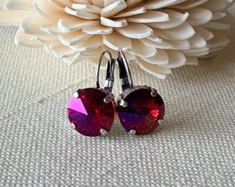 Swarovski Mystic Fire Crystal Earrings, Antique Silver LeverBack, Bridal Jewelry, 12mm