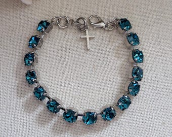 Indicolite Crystal Bracelet, Rhodium, 8mm, Bridal Jewelry, Special Occasions