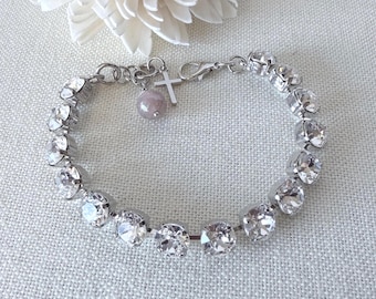 Swarovski Crystal Bracelet, Clear Crystal, Platinum, 8mm, Bridal Jewelry, Special Occasions