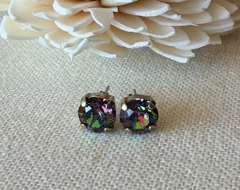 Swarovski Electra Crystal Stud Earrings - Antique Brass Setting - 8mm - Choose Your Finish