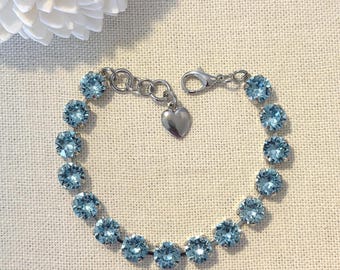 Swarovski Crystal Bracelet, Aquamarine, Rhodium, 8mm, Bridal Jewelry, Special Occasions