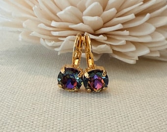 Swarovski Volcano Crystal Earrings, Gold Leverback, 8mm, Choose Your Finish