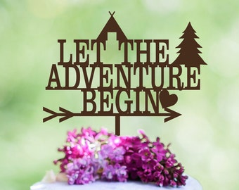 Adorno para tarta "Que comience la aventura": madera de abedul