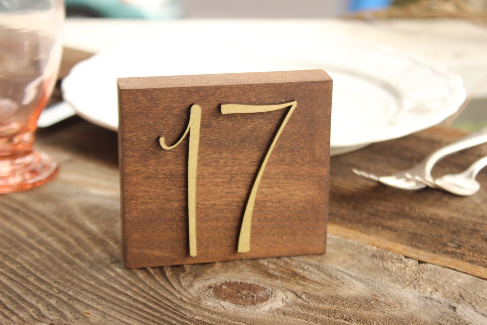 Wedding Table Numbers Rustic Wood Block Table Number Gold Etsy