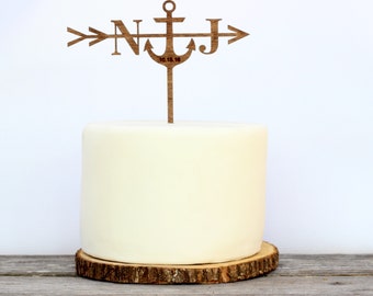 Anchor Wedding Cake Topper, Arrow Cake Topper, Personalized Cake Toppers for Weddings, Nautical, Sailor, Custom Cake Topper