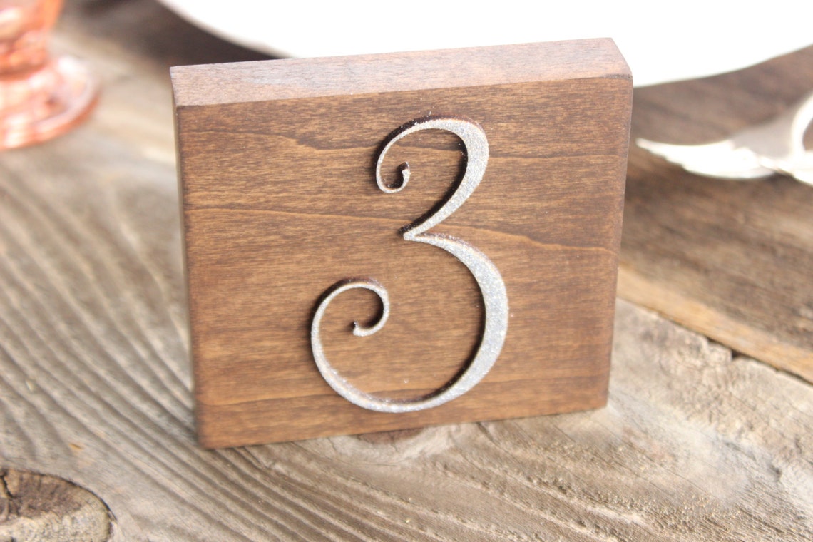 Wedding Table Numbers Rustic Wood Block Table Number Gold Etsy