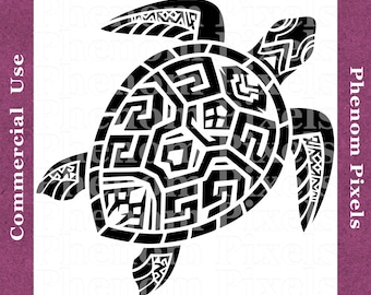 Sea Turtle Tribal Deco - Commercial Use - png and Vector Formats svg eps ai - Digital Download - Print Cut Engrave Carve CNC