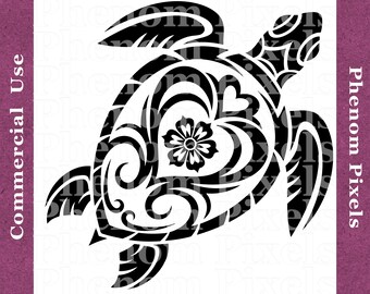 Sea Turtle Floral Deco - Commercial Use - png and Vector Formats svg eps ai - Digital Download - Print Cut Engrave Carve CNC