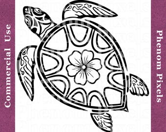 Sea Turtle Floral Deco - Commercial Use - png and Vector Formats svg eps ai - Digital Download - Print Cut Engrave Carve CNC
